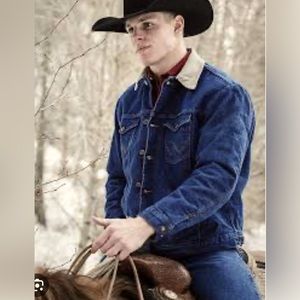 Wrangler Denim Jean Jacket Men's Sz 44L, Trucker Blanket Lined Corduroy Collar